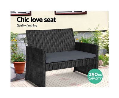 Gardeon 4 PCS Outdoor Lounge Setting Wicker Sofa Set Black Storage Cover