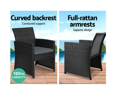 Gardeon 4 PCS Outdoor Lounge Setting Wicker Sofa Set Black Storage Cover