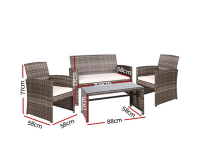 Gardeon 4 PCS Outdoor Lounge Setting Wicker Sofa Set Garden Furniture Grey