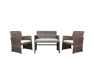 Gardeon 4 PCS Outdoor Lounge Setting Wicker Sofa Set Garden Furniture Grey