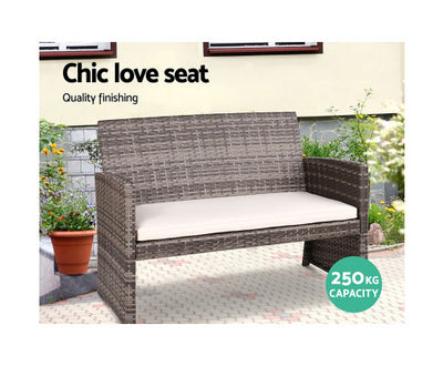 Gardeon 4 PCS Outdoor Lounge Setting Wicker Sofa Set Garden Furniture Grey