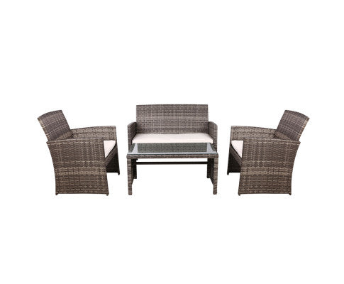 Gardeon 4 PCS Outdoor Lounge Setting Wicker Sofa Set Grey Storage Cover