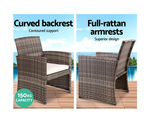 Gardeon 4 PCS Outdoor Lounge Setting Wicker Sofa Set Grey Storage Cover