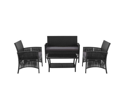 Gardeon 4PCS Outdoor Lounge Setting Sofa Set Patio Wicker Furniture Black Cover