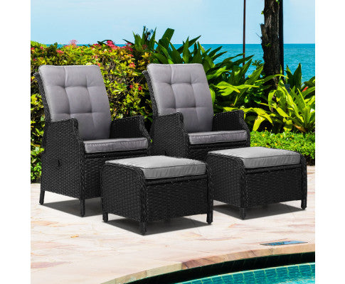 Gardeon Set of 2 Recliner Chairs Sun lounge Outdoor Setting Patio Furniture Wicker Sofa