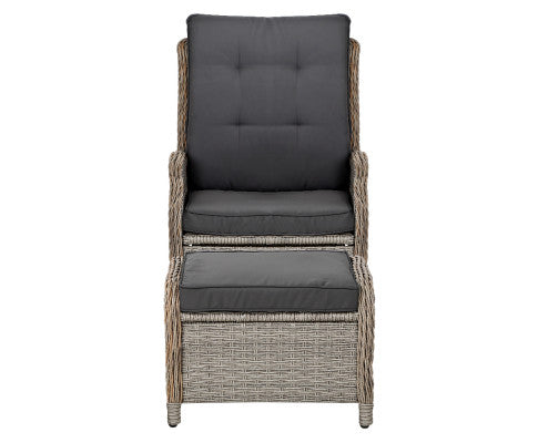 Gardeon Recliner Chair Sun lounge Wicker Lounger Outdoor Furniture Patio Adjustable Grey