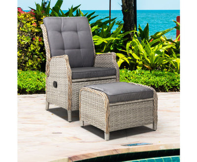 Gardeon Recliner Chair Sun lounge Wicker Lounger Outdoor Furniture Patio Adjustable Grey