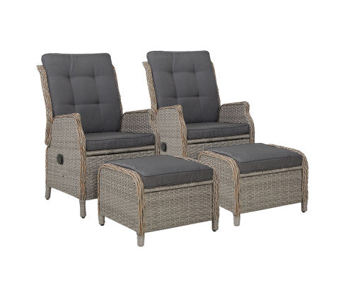 Gardeon Set of 2 Recliner Chairs Sun lounge Outdoor Patio Furniture Wicker Sofa Lounger