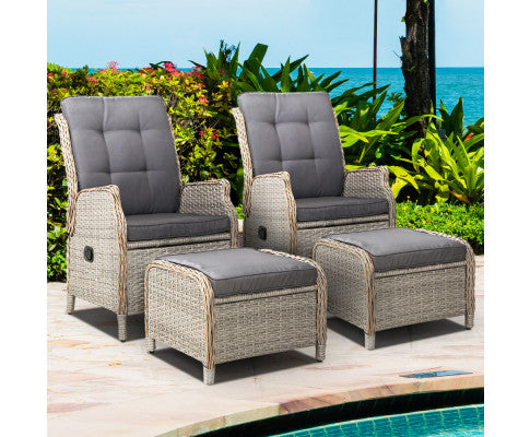 Gardeon Set of 2 Recliner Chairs Sun lounge Outdoor Patio Furniture Wicker Sofa Lounger