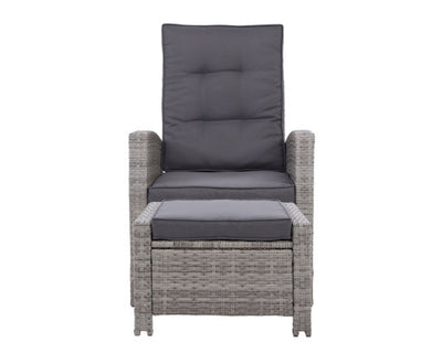 Gardeon 2PC Recliner Chairs Sun lounge Wicker Lounger Outdoor Furniture Adjustable Grey