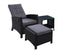 Gardeon 3PC Recliner Chairs Table Sun lounge Wicker Outdoor Furniture Adjustable Black