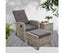 Gardeon 3PC Recliner Chairs Table Sun lounge Wicker Outdoor Furniture Adjustable Grey