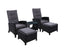 Gardeon Outdoor Patio Furniture Recliner Chairs Table Setting Wicker Lounge 5pc Black