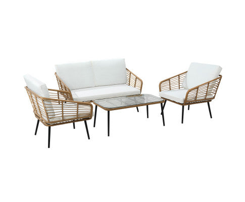 Gardeon 4-Piece Outdoor Sofa Set Rattan Lounge Setting Table Chairs