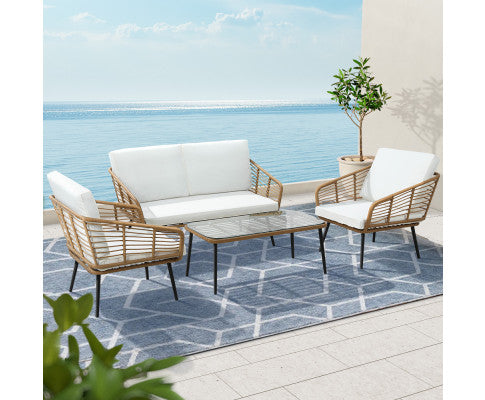 Gardeon 4-Piece Outdoor Sofa Set Rattan Lounge Setting Table Chairs