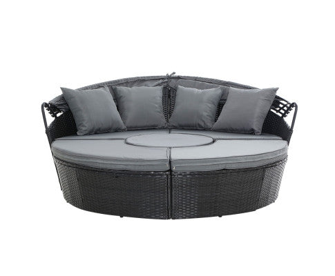 Gardeon Sun Lounge Setting Wicker Lounger Day Bed Patio Outdoor Furniture Black