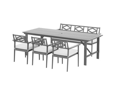Gardeon Outdoor Dining Set 5 Piece Wooden Table Chairs Setting Grey