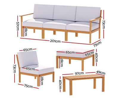 Gardeon 5-Seater Outdoor Sofa Set Wooden Lounge Setting 6PCS