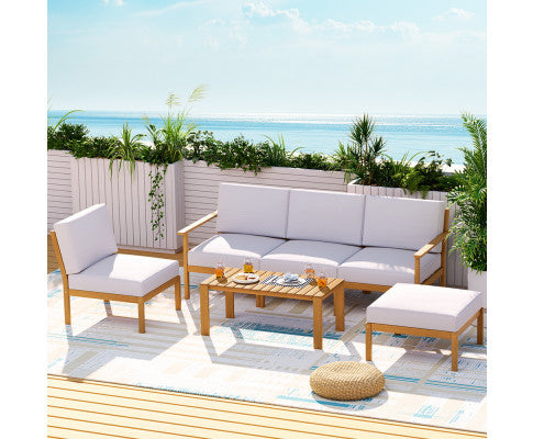 Gardeon 5-Seater Outdoor Sofa Set Wooden Lounge Setting 6PCS