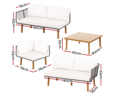 Gardeon 5-Seater Outdoor Sofa Set Wooden Lounge Setting Aluminum