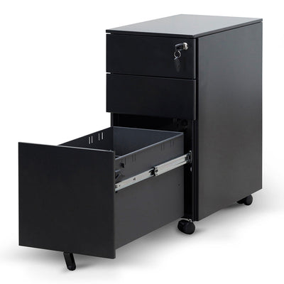 3 Drawers Slim Mobile Pedestal - Black