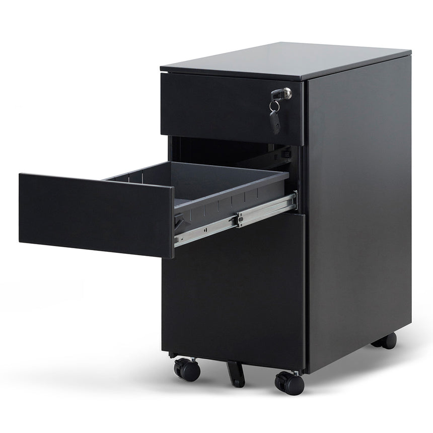 3 Drawers Slim Mobile Pedestal - Black