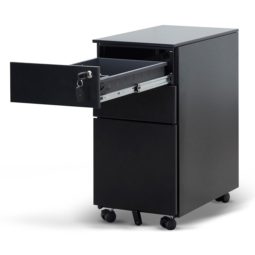 3 Drawers Slim Mobile Pedestal - Black