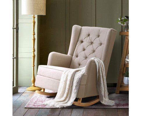 Artiss Rocking Chair Armchair Linen Fabric Beige Gaia