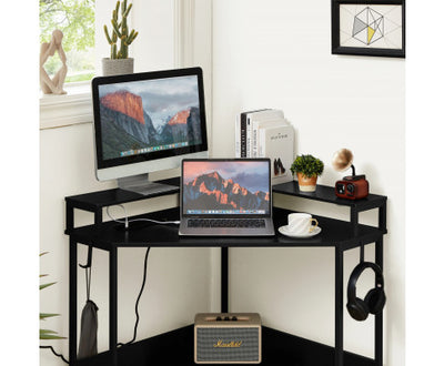 L-Shaped Desk with Built-In Charging Station, Black