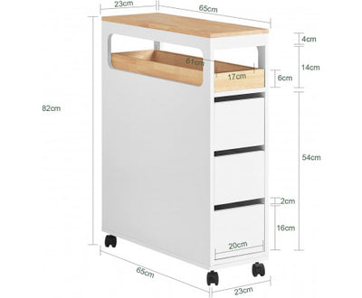 Storage Cart Narrow Cabinet Wheels Tray Drawers