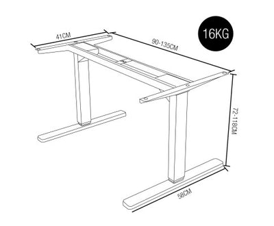 FORTIA Sit/Stand Desk Frame, 58 x 90-135cm, 72-118cm Height Adjustable, 70kg Load, Black