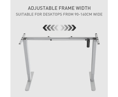 FORTIA Single Motor Sit/Stand Desk Frame, 58 x 90-135cm, 72-118cm Height Adjustable, 70kg Load, Silver