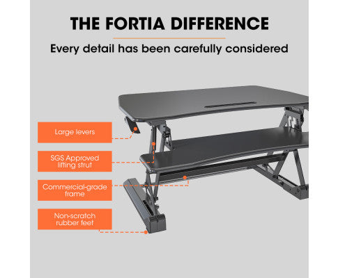 Fortia Desk Riser 90cm Wide Adjustable Sit to Stand for Dual Monitor, Keyboard, Laptop, Black