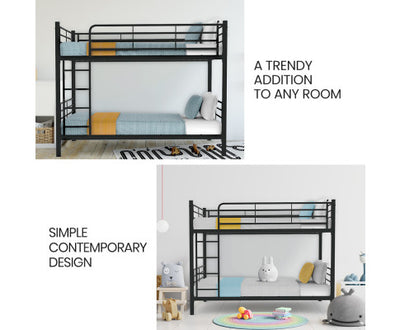 Kingston Slumber 2in1 King Single Metal Bunk Bed Frame, with Modular Design, Dark Matte Grey