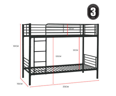 Kingston Slumber 2in1 King Single Metal Bunk Bed Frame, with Modular Design, Dark Matte Grey