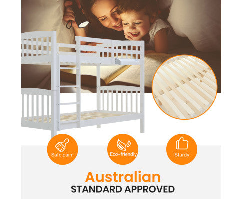 Kingston Slumber Wooden Kids Bunk Bed Frame, with Modular Design that can convert to 2 Single, White