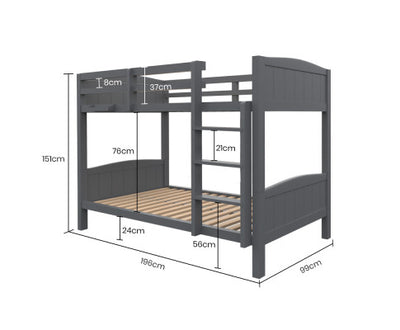 Kingston Slumber Bunk Bed Frame Single Wooden Kids Timber PIne Wood Loft Children Bedroom Furniture