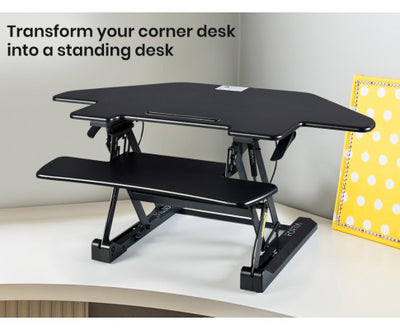 Fortia Corner Desk Riser 110cm Wide Adjustable Sit to Stand for Dual Monitor, Keyboard, Laptop, Black