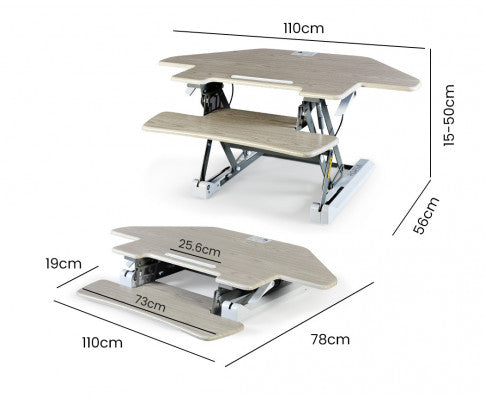 Fortia Corner Desk Riser 110cm Wide Adjustable Sit to Stand for Dual Monitor, Keyboard, Laptop, Beech