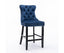 6X Velvet Bar Stools with Studs Trim Wooden Legs Tufted Dining Chairs Kitchen