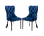 6x Velvet Dining Chairs Upholstered Tufted Kithcen Chair with Solid Wood Legs Stud Trim and Ring-Blue