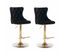 2x Height Adjustable Swivel Bar Stool Velvet Studs Barstool with Footrest and Golden Base- Black