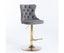 2x Height Adjustable Swivel Bar Stool Velvet Studs Barstool with Footrest and Golden Base- Grey