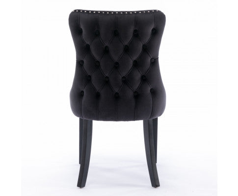 6x Velvet Upholstered Dining Chairs Tufted Wingback Side Chair with Studs Trim Solid Wood Legs for Kitchen