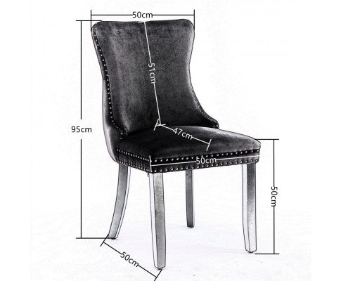 2x Velvet Upholstered Dining Chairs Tufted Wingback Side Chair with Studs Trim Solid Wood Legs for Kitchen