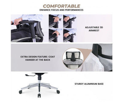 EKKIO Byron - Office Chair (Silver) EK-OC-103-SQ / EK-OC-103-BST