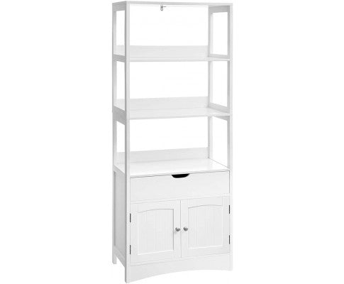 VASAGLE Floor Cabinet with Drawer 3 Open Shelves and Double Doors White BBC67WT