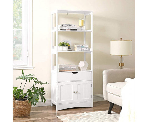 VASAGLE Floor Cabinet with Drawer 3 Open Shelves and Double Doors White BBC67WT