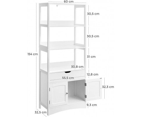 VASAGLE Floor Cabinet with Drawer 3 Open Shelves and Double Doors White BBC67WT