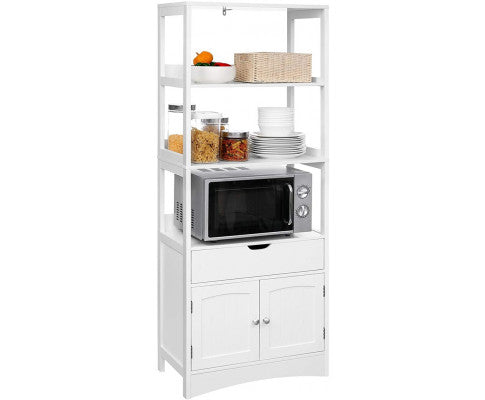 VASAGLE Floor Cabinet with Drawer 3 Open Shelves and Double Doors White BBC67WT